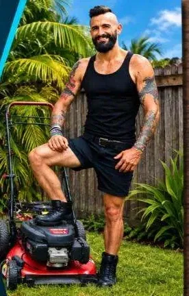 Kevin Voeltz, owner of Cool Vibes Landscaping, with his lawn mower